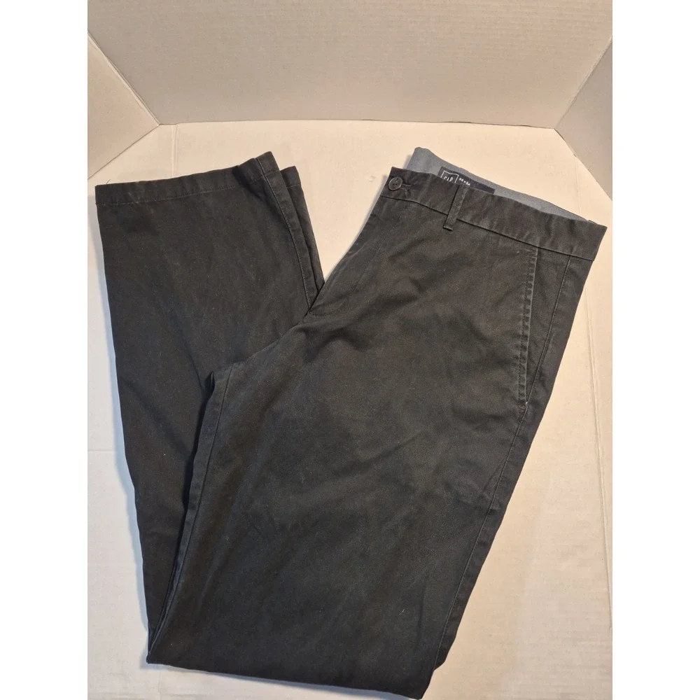 GAP Straight Leg Jeans Mens 36x34 Relaxed Clean Khaki True Black Zip‎ Fly